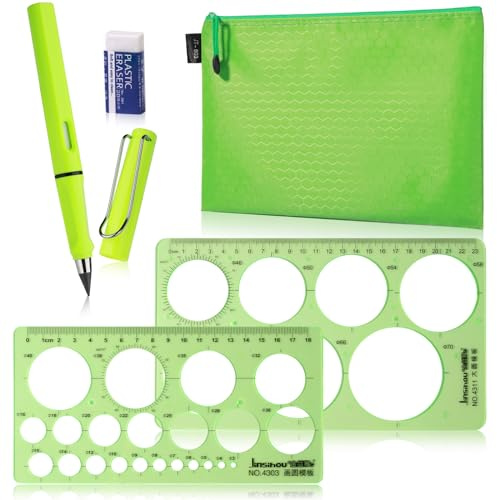 Ysimple Kreisschablone, geometrische Schablonenlineale, Zeichnungsset, Schablonen und Zeichenhilfen für Studenten, Architekten, Ingenieure, Zeichnungsvorlagen, Lineale mit Bleistift, Radiergummi und