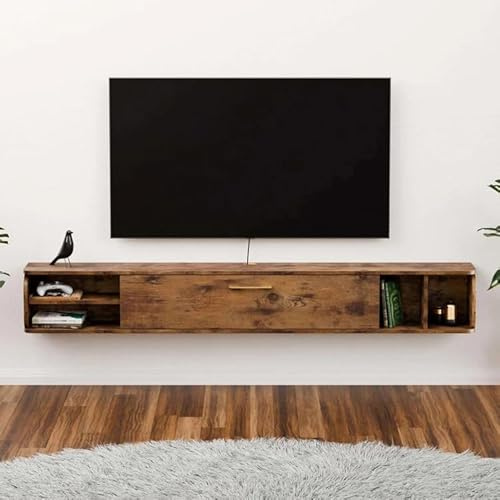 Pmnianhua Meuble TV Suspendu, Étagère TV Flottante,Support de Télévision Flottant Fixé au Mur Centre de Console Multimédia de Divertissement Grande Armoire de Rangement pour Bureau à Domicile (147cm)