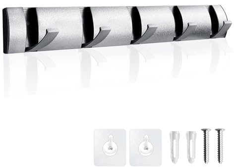 SKENGWEL Garderobenhaken Wandmontierter, Wand Garderobenleiste Faltbarer Kleiderhaken mit 5 Beweglichen Haken für Jacken, Mäntel, Schals, Handtaschen und Mehr (40CM) (Silbrig)