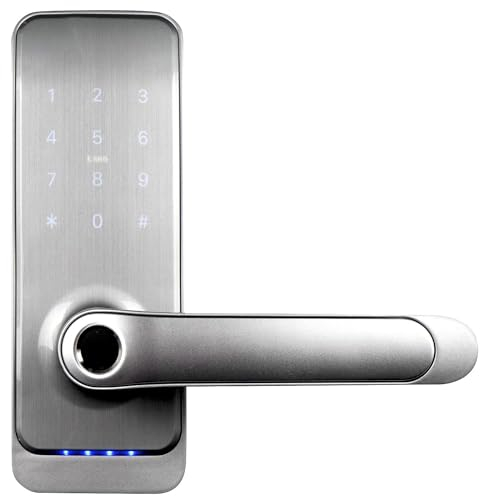 EURA ELH-01H4 Cerradura de puerta inteligente con manija Cerradura de código 13.56MHz Lector de proximidad lector biométrico IP65 Espaciado de cerrojo universal Plata