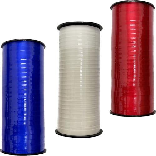 Blaues, weißes und rotes Band, 1,9 cm x 274,7 m Ringelband für Geschenke, Paketverpackungen, Schleifen, Basteln, Verpacken, 3 Rollen