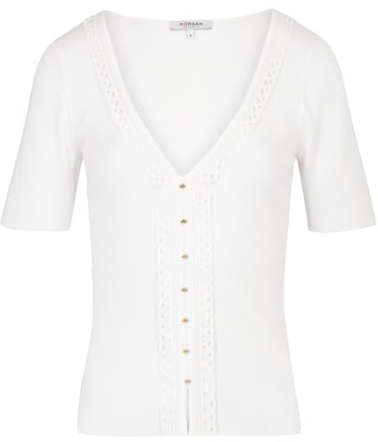 Morgan Femme Pull Manches Courtes col V Blanc Taille S