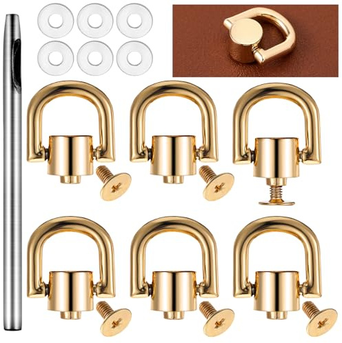 GEEHUA 6 Stück Drehbare D Ringe Rivets aus Metall | 360° Drehung D ring Schraube Goldene Kugelnieten, Nieten für DIY Geldbörse Lederkragen Gürtel Handtasche Schuhe