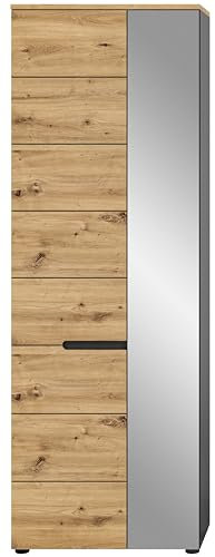 furnling Garderobenschrank Cano, aus FSC-zertifiziertem Holzwerkstoff, mit 1 Tür und 1 Spiegeltür, großzügiger Stauraum, optimal für Eingangsbereich und Diele, naturfarben und grau, 65 x 190 x 37 cm