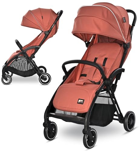 Lorelli Kinderwagen Quick, Sport Buggy klein zusammenklappbar, Einhand-Klappsystem in Sekunden, Nur 8,4 kg, Kompakter Sportsitz bis 22kg, Sitzbuggy, Baby Reisebuggy, Verstellbare Rückenlehne, ginger
