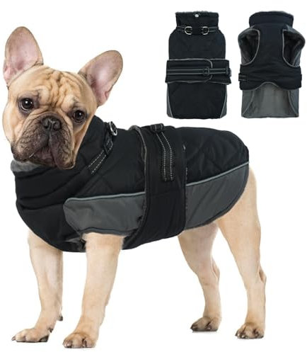Katzinst Wintermantel Hunde mit Gefüttert Hohem Kragen und Reflektierenden Streifen, Verstellbare Hundejacke mit Sicherheitsschnalle, Hundemantel Border Collie, Boxer, Schwarz, XL