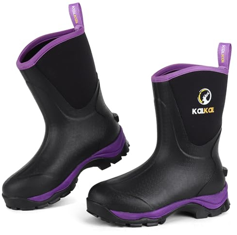 Kalkal Gummistiefel für Damen, wasserdicht, mittlere Wade, Regenstiefel, leicht, 6 mm, Neopren, isoliert, Damen-Arbeitsstiefel für Garten, Bauernhof, Hausarbeit, Schlammstiefel (Größe 39-45), Violett