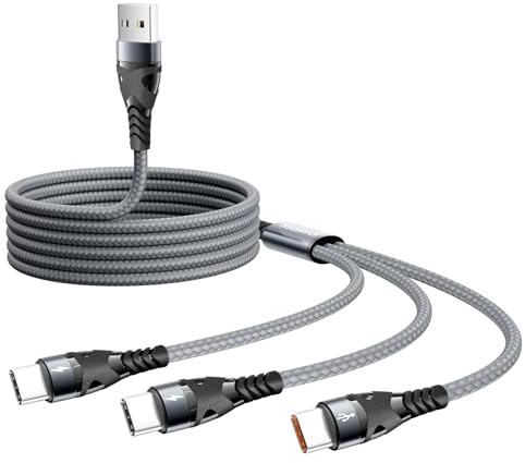 SIQIWO USB A auf USB C Ladekabel 3.1A 1.2M, QC 3.0 USB Typ C Schnelllade Splitterkabel mit 3 USB C Anschlüssen, für iPhone 15/16/17 Serie, Samsung Galaxy S25 S24, Nexus, LG, Huawei, Sony, Xiaomi, PS5