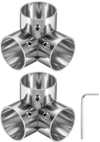 sourcing map 2Pcs Elbow Corner Cross Structural Pipe Connectors 3 Way End Rails Clamp with Wrench Stainless Steel Corner Pipe Fittings for DIY Shelf Garden Support 1 Fit Pipe Dia, Silvery