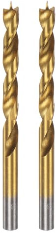 QUARKZMAN 2 Stück Brad Point Bohrer Set 8 mm Durchmesser Gerader Rund-Schaft Metrische Spiral Twist Golden Bohrer für Schreiner Holzbearbeitung Kunststoff Gummi