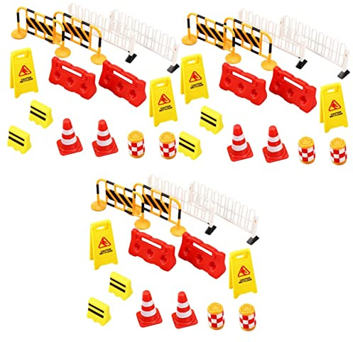 WOONEKY 42 Pièces Barricade de signalisation routière sécurité routière des Enfants Mini Jouet de signalisation routière Panneaux Jeu de rôle pour Enfants Cônes de Circulation en Plastique