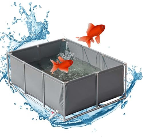 Pounjsd Großer zusammenklappbarer dauerhafter Plastikteich, oberirdische Schwimmbecken für Fischteiche,PVC Teichfolie Fischteich aus Segeltuch mit Ständer, zur Gartenbewässerung Wassersp