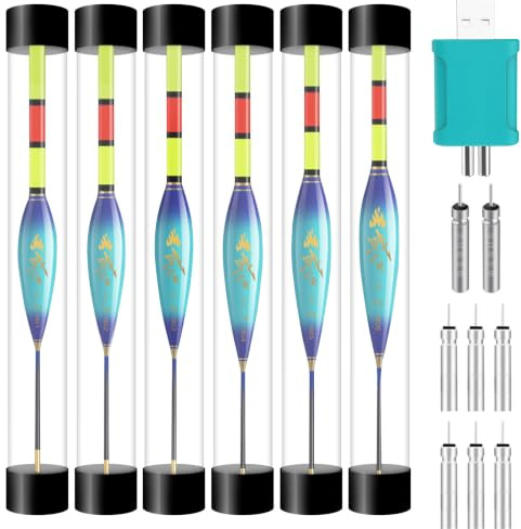 LED Posen Angeln Set 4g/5g/6g/7g/8g/9g Kann die Farbe ändern, wenn der Fisch den Haken beißt, Angelzubehör Fishing Posen mit Batterie Ladegerät und Stabbatterie Typ CR425 (4g/5g/6g/7/g8g/9g-B)