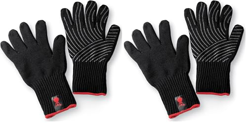 Weber Guantes Premium para Barbacoa, Talla S/M, 1 par, de Mezcla de Tejido Kevlar, Negros con Puntas de Silicona, protección contra temperaturas Muy Altas - Negro (6670) (Paquete de 2)