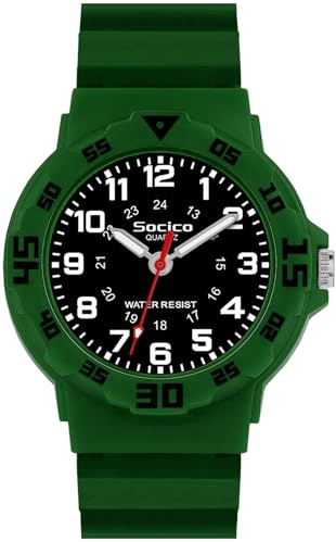 SOCICO Orologio analogico per bambini Orologio da polso con tempo di apprendimento impermeabile per ragazzi e ragazze con cinturino morbido per bambini (Verde scuro)