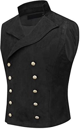 YFFUSHI Men's Suede Suit Waistcoat Double Breasted Gothic Steampunk Dress Vest Velvet Party Tuxedo Vest