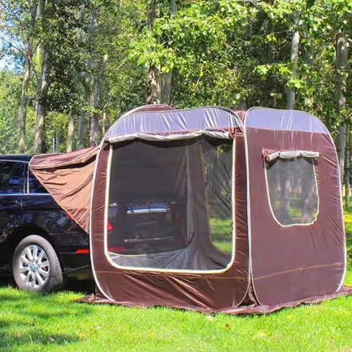 DLLDLGG 2-4 Person Waterproof Sunproof Hatchback Car Tent for Camping, SUV Tailgate Shade Awning, Outdoor Travel Essentials, Double Door Design, Easy Set Up(Brown)