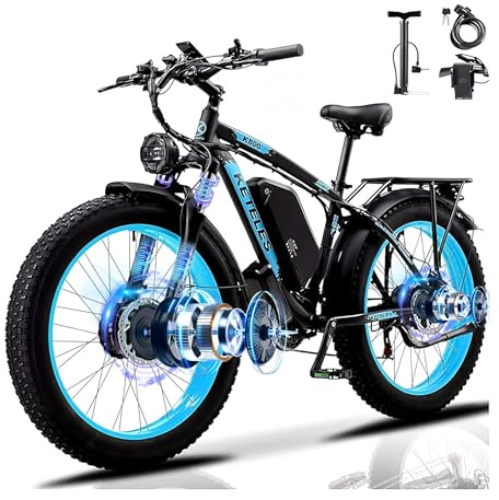 QIKAITU Bicicletta Elettrica Adulto, 26'' ×4.0'' Fat Tire Bici Elettrica, 21 Velocità Bicicletta Elettrica da 48V 23Ah Batteria Rimovibile, 25km/h & Autonomia di 120-140km E-bike (Blue)