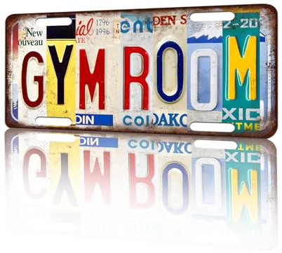 Vintage License Plate Wall Decor GYM Room Tin Sign for Home Office Garage Bar Restaurant Living Room Garden Yard 12 x 6 Inches (25189)