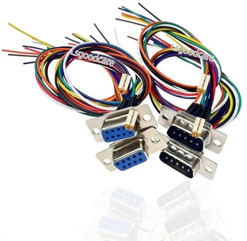 Lsgoodcare 4Pcs RS232 DB9 Connector Serial VGA 9 Pin Female 2 Rows Solder Type Plug D-SUB Male Plug Socket Connector with 11.81Inch Wire