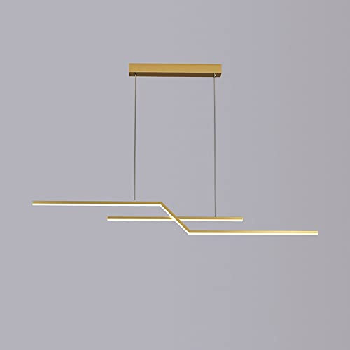 Wmmner Lámparas Colgantes Led Lámpara Colgante Lineal, Lámpara Minimalista con Tira para Techo Suspendido Lámparas para Mesa de Comedor, Lámpara para Isla de Cocina, Lámparas Suspendidas de 22 W (Oro-