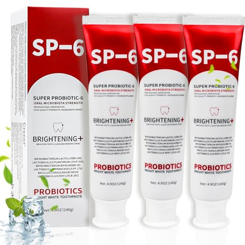 Toivize 3 Pezzi SP-6 Dentifricio Probiotico Sbiancante, Dentifricio con 6 Probiotici, Sbiancamento Denti, Alito Fresco, Smalto Protetto, Senza Fluoro, Gengive Sane, 140g per Tubo