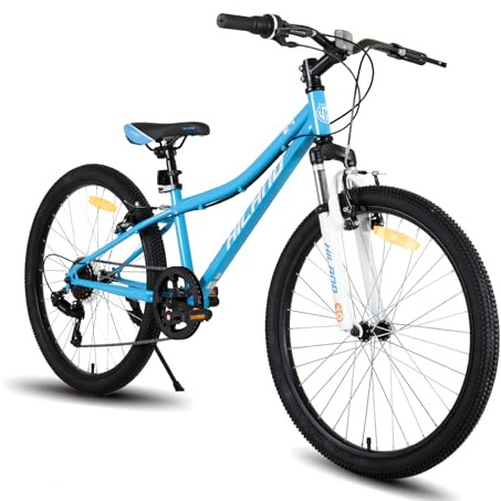 HILAND Climber Mountain bike per bambini, 24 pollici, 7 velocità, con forcella ammortizzata, freni a V, unisex, Blu