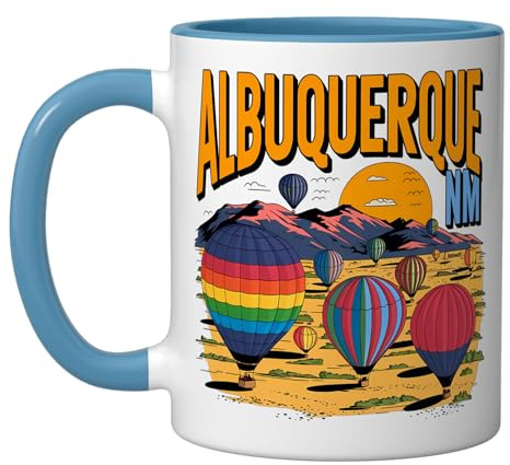 Hot Air Balloon Albuquerque New Mexico Desert Adventure Ceramic Mug, Blue/White