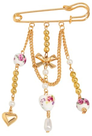 Elegante Brosche in Herzform mit Fransen, Schleife und Perlen-Akzenten, vielseitiger Anstecknadel, Schmuck für Frauen, professionelles Outfit, vielseitig verwendbar, Taschenanhänger