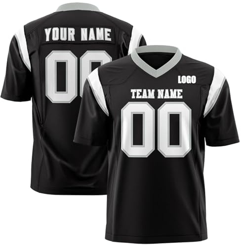 Personalised American Football Jersey with Name/Number/Logo American Football Sports T Shirt for Men Women Adult Kids, Breathable Quick Dry (Black-3)