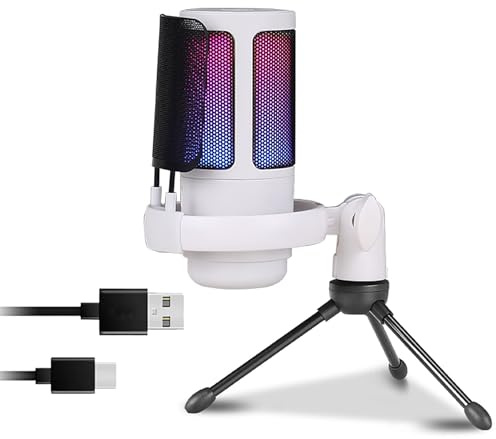 NVOQILIN Microfono da gioco regolabile con illuminazione a colori a condensatore Mic 192kHz per PC Laptop Streaming Podcast Canto
