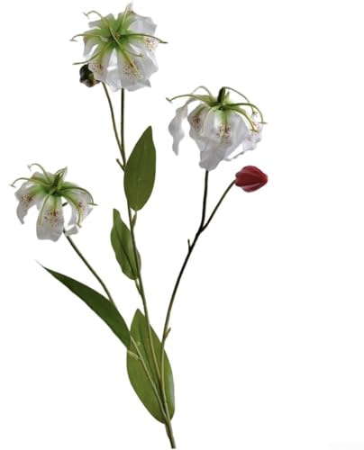 Fiore artificiale di giglio con fiamma, decorazione domestica, centrotavola floreale in seta per tavoli da pranzo e salotti, design di lunga durata e manutenzione (3 pezzi, bianco)