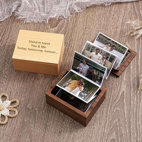 Personalisierte Holzbox mit ausziehbaren Fotos, Individueller Erinnerungsrahmen für Fotos, Hochzeits- Geburtstags- Weihnachts- Valentinstagsgeschenk für Ihn Sie Freunde Familie