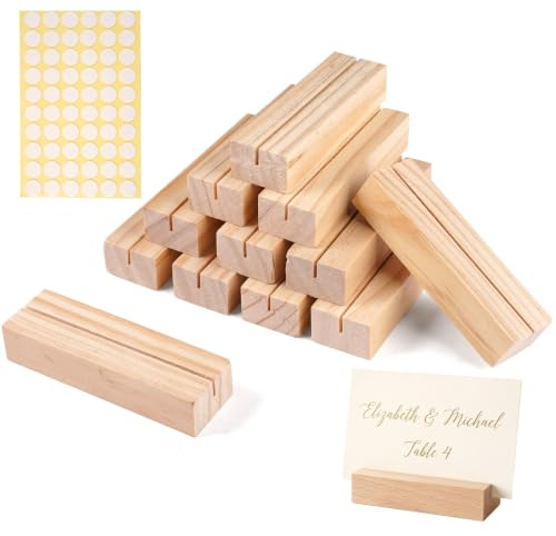 12 Stück Kartenhalter Holz, Tischkartenhalter mit Doppelseitigen Klebstoff