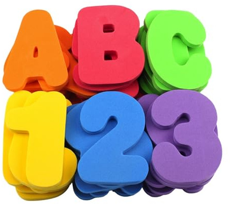 Foam Bath Toys - 36Pcs Floating Letters And Numbers | Educational A.B.C Bathtub Stickers with Organizer Net | Eco-Friendly Material, Sticks to Wet Walls, Kids Early Learning, Multicolor