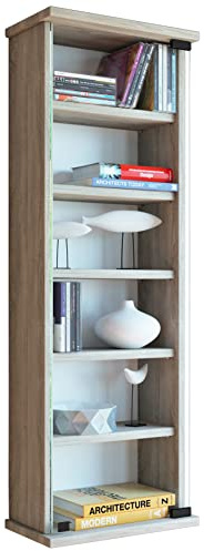 VCM CD/DVD Wandregal 31x18x92 cm 1 Glastür 6 Fächer CDs DVDs | Medienregal für CDs und DVDs - Wohnzimmer oder Büro - für Musik- und Filmliebhaber - Holzwerkstoff und Glas