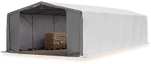 TOOLPORT Tendostruttura 8x12m Tendone Deposito altezza laterale 3m, telo in PVC 850 N, impermeabile, grigio