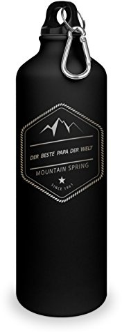 printplanet Trinkflasche mit Namen Bester Papa der Welt - graviert mit Adventure Layout, Aluminiumflasche mit Gravur, Sportflasche - matt schwarz