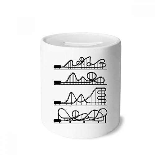 DIYthinker Vergnügungspark Schwarz Roller Coaster Silhouette Geldkasten Sparkassen Keramik Münzfach 3.5 Zoll in Height, 3.1 Zoll in Duruchmesser Mehrfarbig