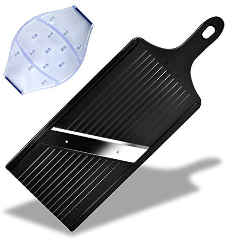 Seki Japan Cabbage Slicer, stainless steel mandoline slicer with hand protector, wide black plastic slicer, great for shredded cabbage