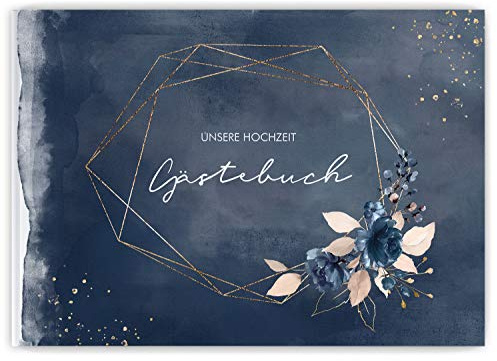 DeinWeddingshop Gästebuch Hochzeit | 104 Seiten | 52 Blatt | Hardcover DIN A4 quer | mit Fragen für die Gäste | Hochzeitsgästebuch Hochzeitsalbum (Watercolor Breeze)