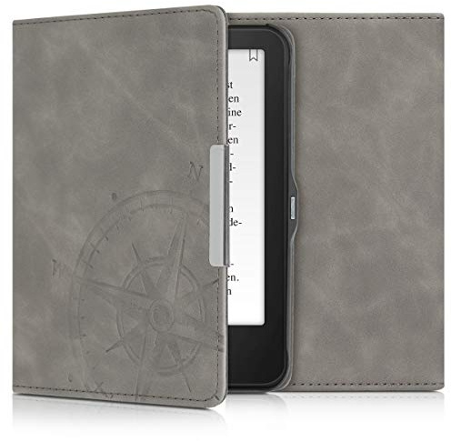 kwmobile Schutzhülle für Tolino Vision 1/2 / 3/4 HD Hülle - eReader Case aus Kunstleder mit Auto Sleep Funktion - Kompass Vintage mit Grau