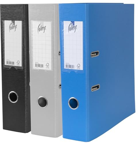 Lot de 3 classeurs en plastique pour format A4 (noir, bleu foncé, gris) Dos 7,5 cm