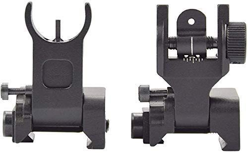 Gocheer Tactical Flip Iron Sight es Compatible con los rieles Picatinny y Weaver, Conjunto de Soporte de mira Delantero y Trasero Negro