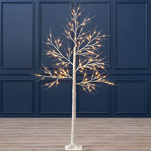 Christow Light Up Outdoor Birch Tree 6ft, Pre Lit Christmas Twig Tree with Lights, Mains Operated with Warm White LEDs (120 LED)