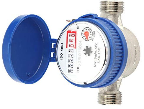 Cikonielf Garten Wasseruhr 1,5 m 3 / h 0-40 mechanischer Kupferwasserzähler 15 mm 1/2 Zoll Wasserstandsanzeige für die Messung des Wasserdurchflusses zu Hause oder im Garten