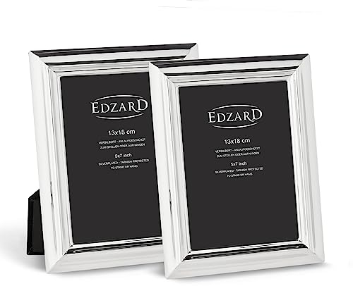 EDZARD Set di 2 cornici Firenze per foto 13 x 18 cm, argentate, protette contro l'ossidazione, con 2 appendini