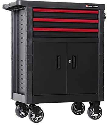 18-Inch Wide 7 Drawer Rolling Tool Chest Cabinet with Wheels and Storage Chest, Heavy Duty Steel Sliding Garage Workshop Tool Cart Organizer, Black (Color : 3 drawers)