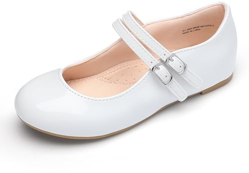 MIXIN Girls Dress Shoes Mary Jane Shoes for Girl Ballet Flats Back to School Princess Wedding Shoes White Size 1