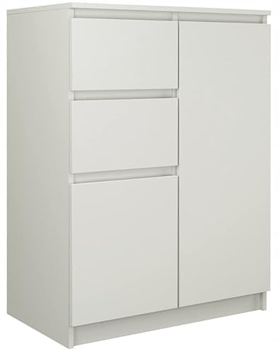 ADGO 2D2S Kommod med 2 lådor och 2 skåp 40x70x97cm, garderob för kläder, möbler för vardagsrum, klassisk garderob med hyllor, djupt fristående utrymmesbesparande (vit) (levereras i 2 paket)